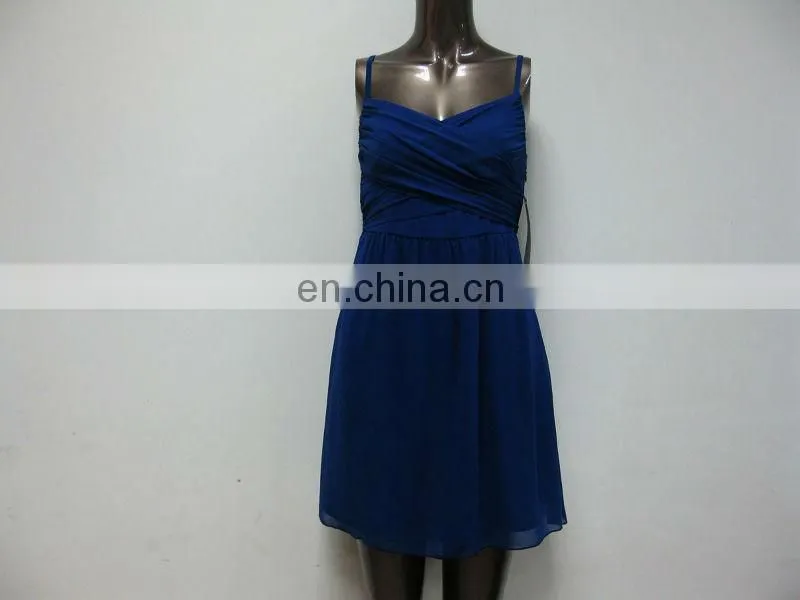 High quality low neckline spaghetti strap pleated bust ladies royal blue dress