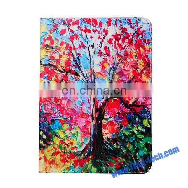 Factory Price Tablet Red Leaves Tree Pattern Card Slots Flip Stand TPU+ PU Leather Case for Samsung Galaxy Tab S2 9.7 T810