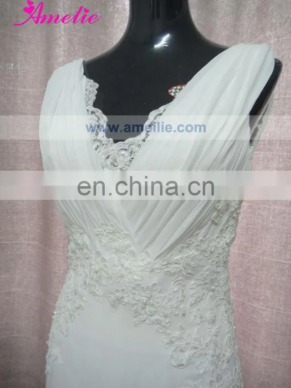 V Neckline Lace Appliqued Wedding Party Dresses