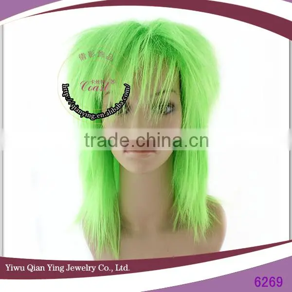long straight bright color hair green party wigs