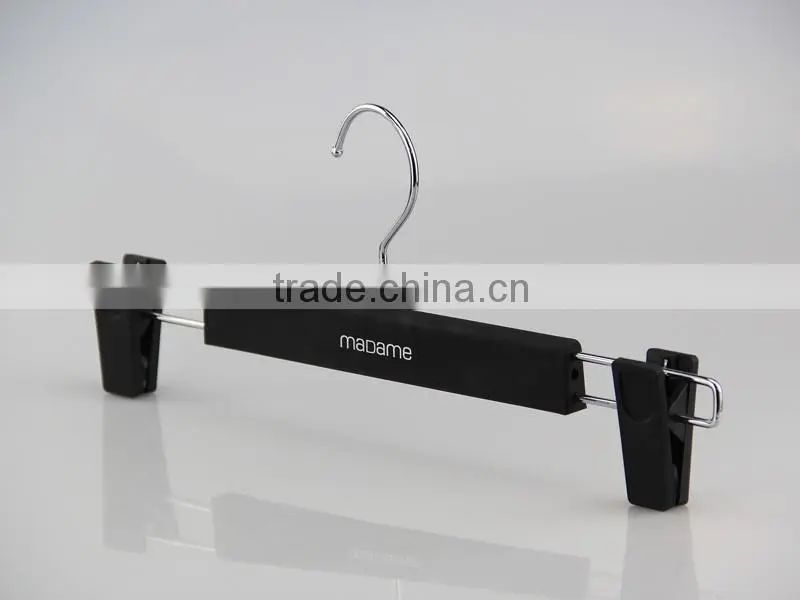 grey plastic hanger with rubber coated and pants hanger with plastic clips