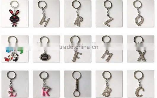 F letter metal key chain alphabet key ring with rhinestone paved