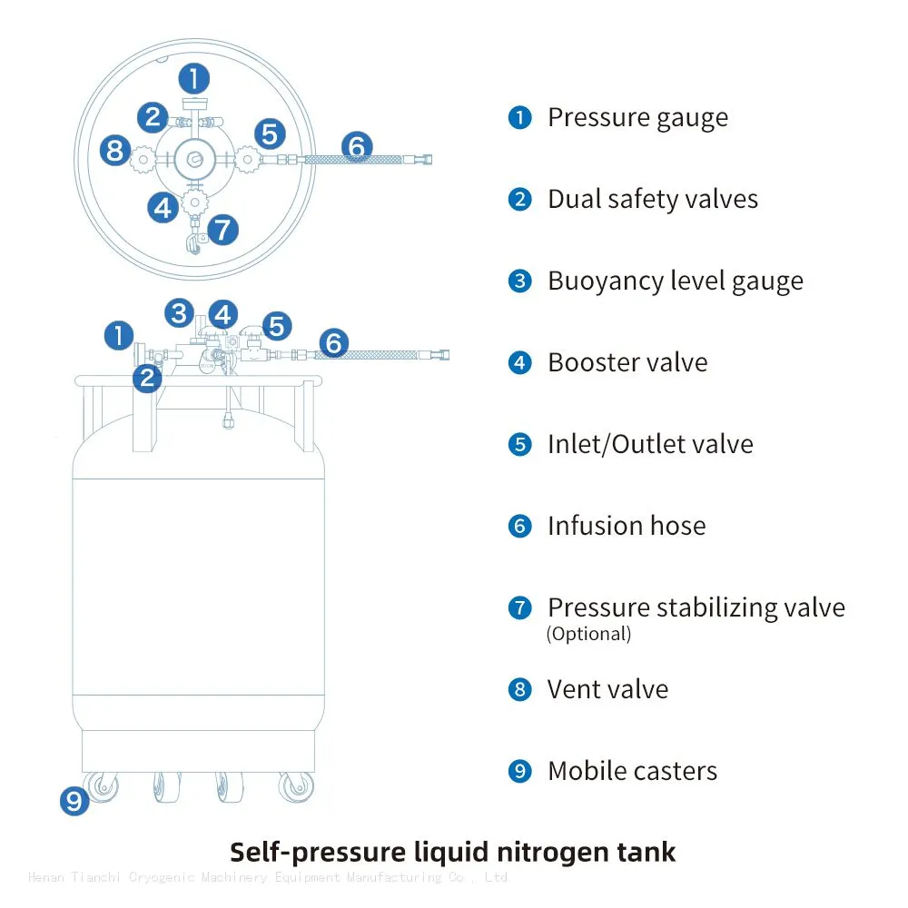TcCryo pressurized liquid nitrogen dewar Structure