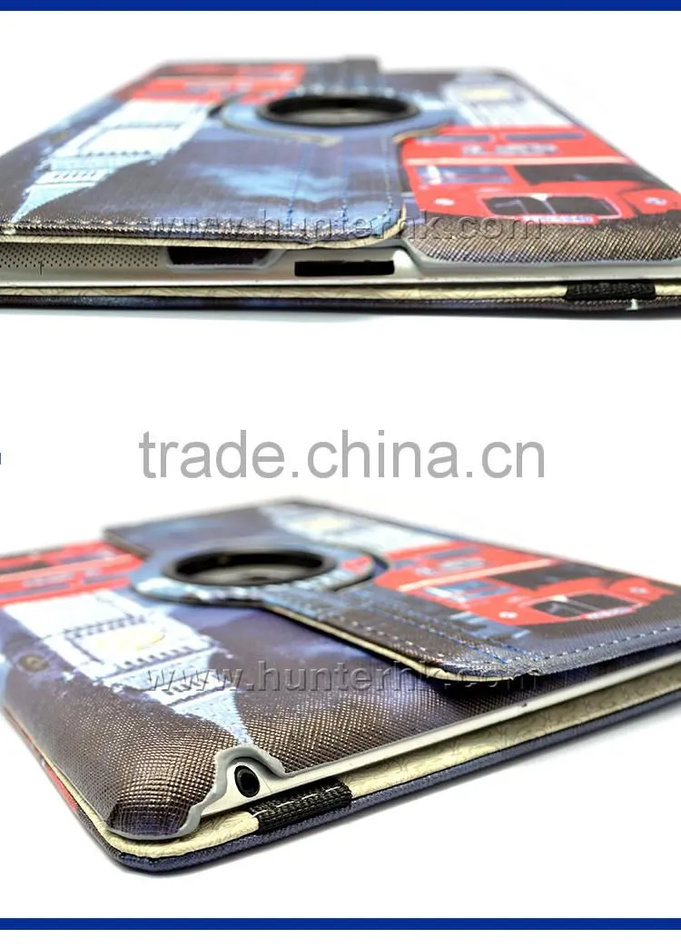 Printed Clock Tower Rotating Tablet Case For iPad 4