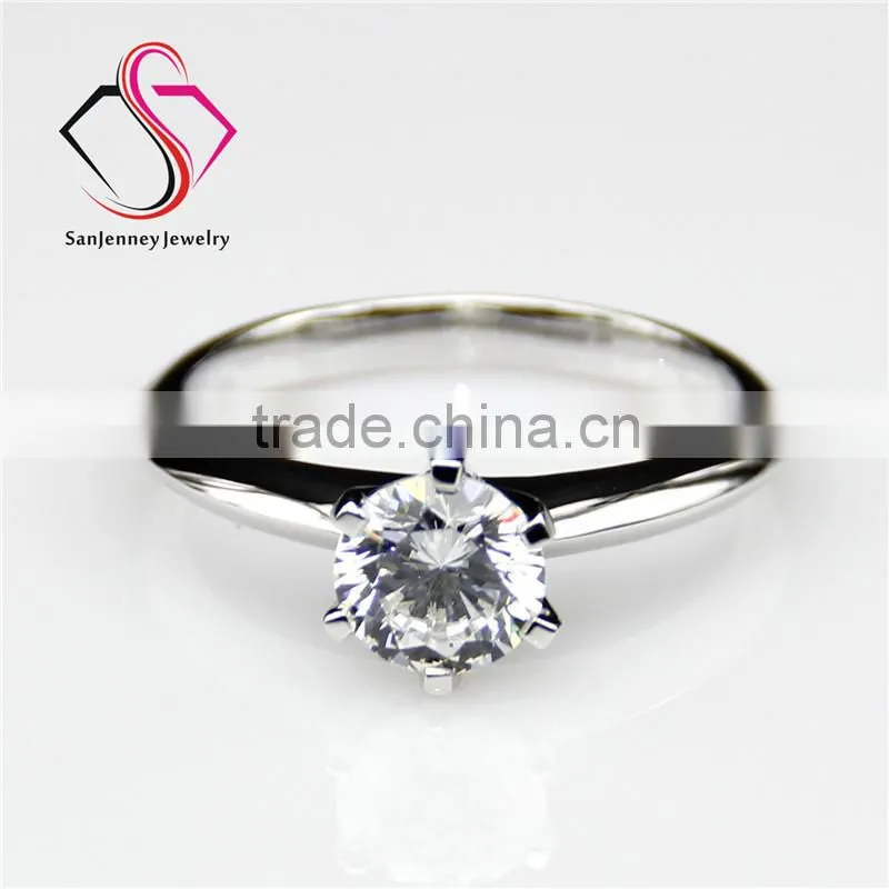 Round Cut Moissanite 6 Prong Solitaire 1 Carat 6.5mm Center 14k White Yellow Gold Diamond Engagement Ring