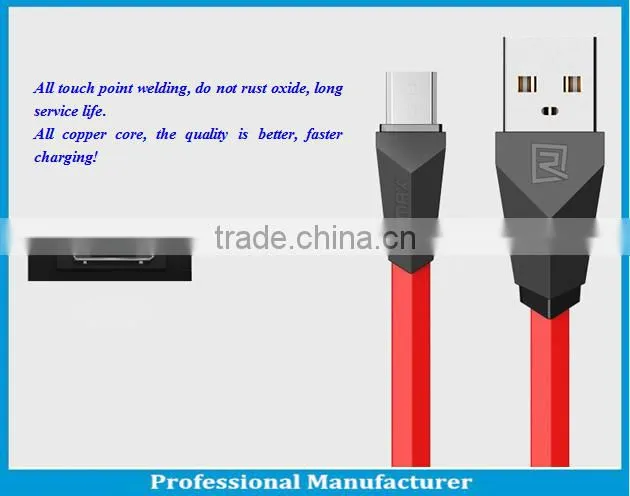 High qaulity Remax 1M length TPE Copper Core 2.1A Aliens micro usb cable for Android