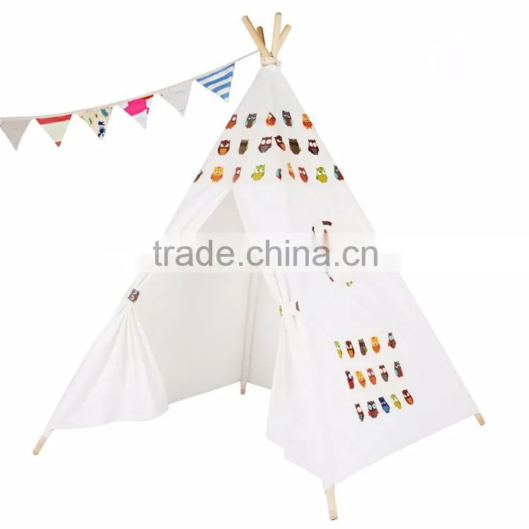 Playhouse-Printed Owl-Preassemble Teepee Canopy Canvas Tent For Kids Cotton One Person Canvas Tent