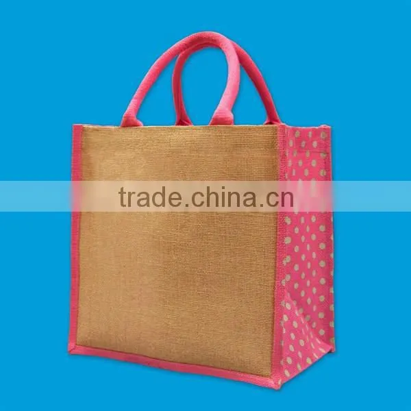 2016 Natural/Pink Dot Jute Box Bag/jute bag and box