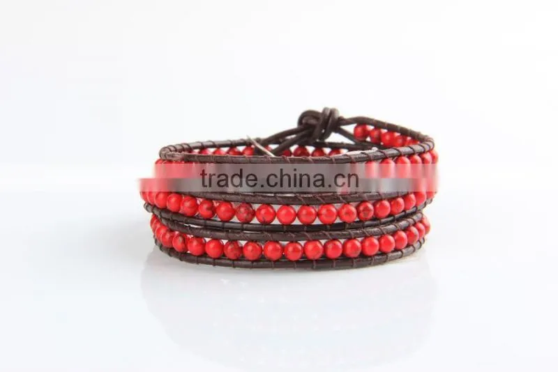 2016 New Super Quality Classical Red Natural Stones Beads 4 Wrap Leather Bracelets Trendy Lapis Lazuli Bracelets