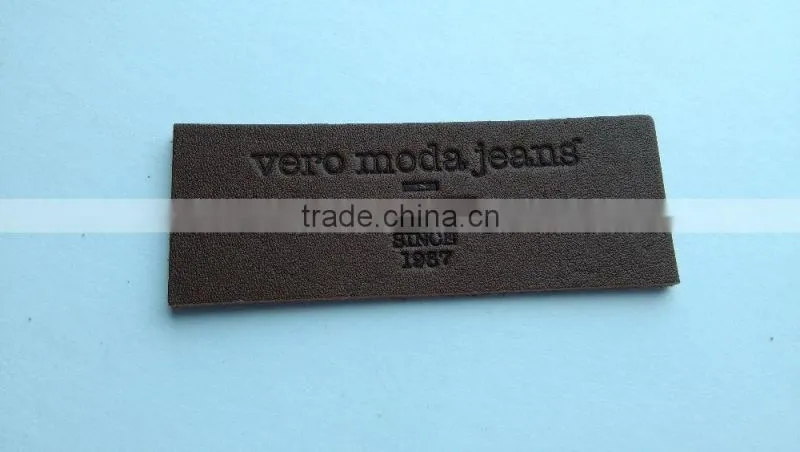 Custom debossed brown real leather flag patches