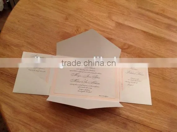 ivory double pocket fold ribbon and brooch wedding invitation card