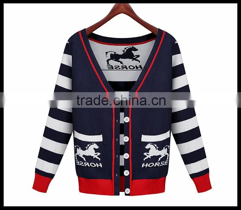 Alibaba China 2014 Whole sale wool autumn cashmere cardigan with horse design