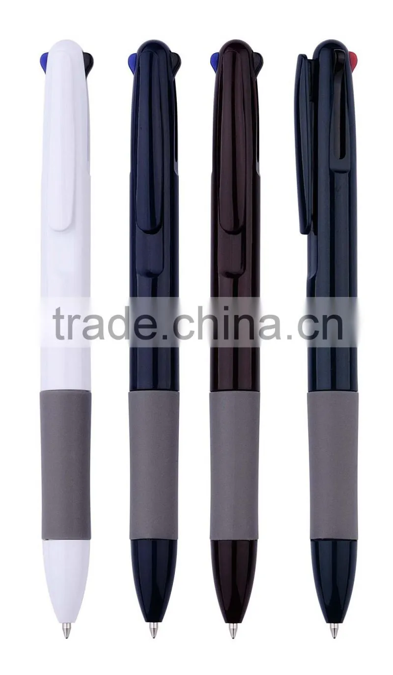 hot selling plastic 3 color promotional pen blue ink red ink black ink