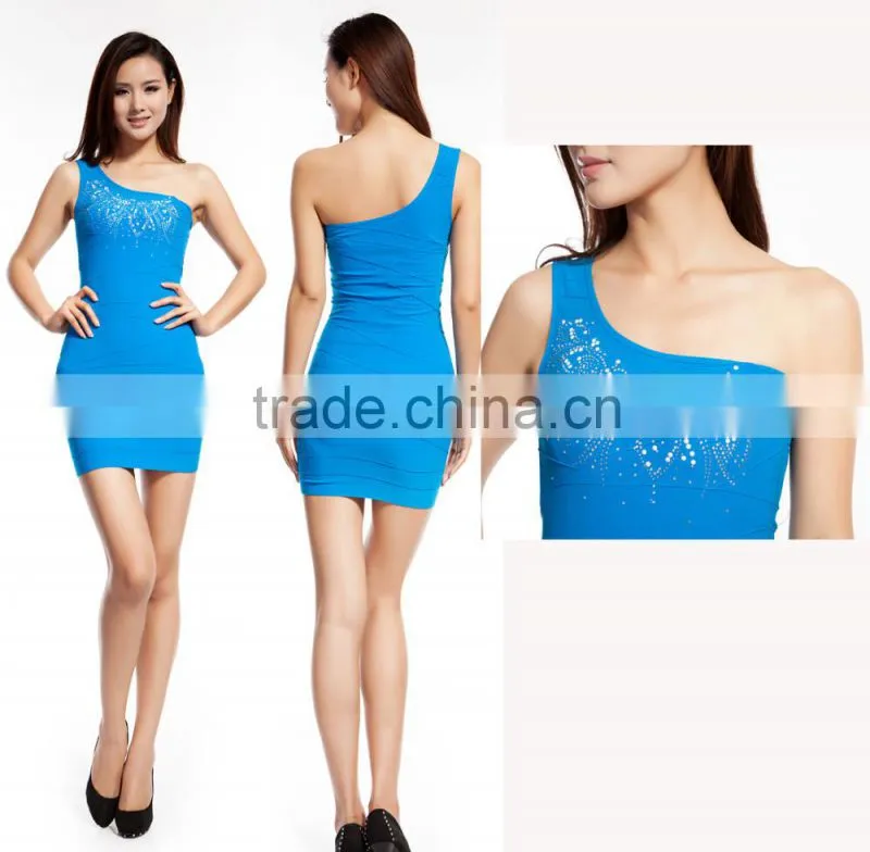 2016 ladies shiny party dress hot evening one shoulder princess dress