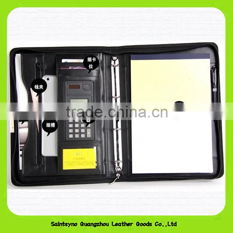 Customized A4 Leather Document File Cover Folder With Calculator Office File Cover Designs