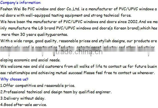 Foshan factory LG brand UPVC fixed shutter window