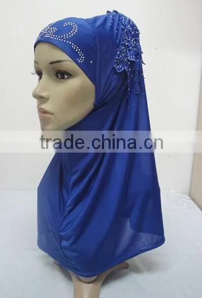 H309 latest instant hijab with lace fringes and rhinestones,muslim scarf