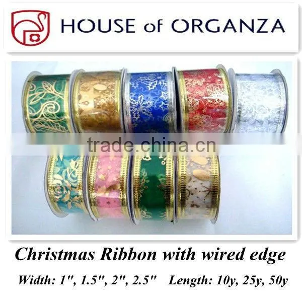 Christmas Organza Wired Ribbon for gift decoration