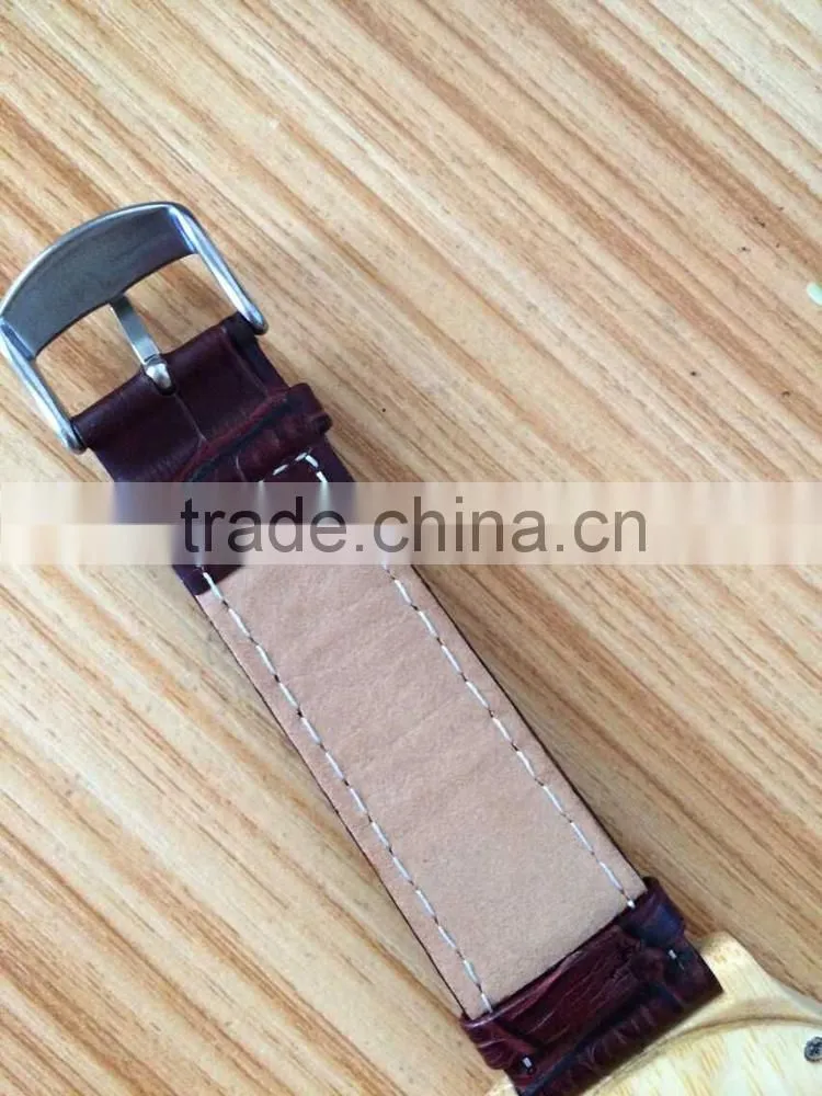 VAGES brand quartz analog genuine leather wooden bamboo watch cat