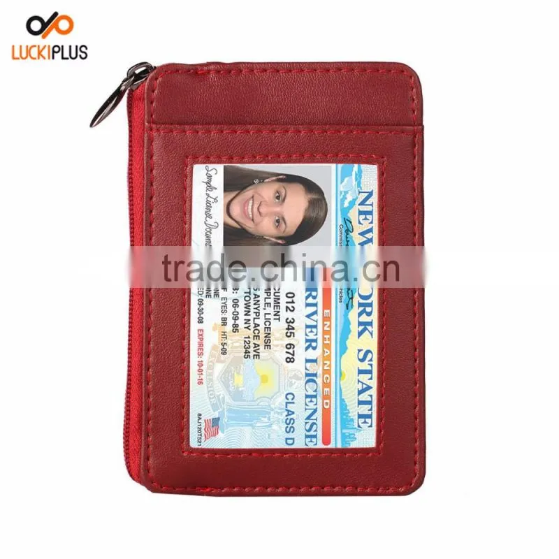 Luckiplus RFID Blocking Sleeves Front Pocket Leather Wallet for Women and Men, RFID Safe Protector Wine Red