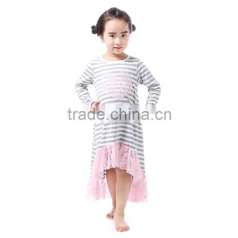 Hot sale elegant dust pink with chiffon ruffles on the bottom children maxi girl dress