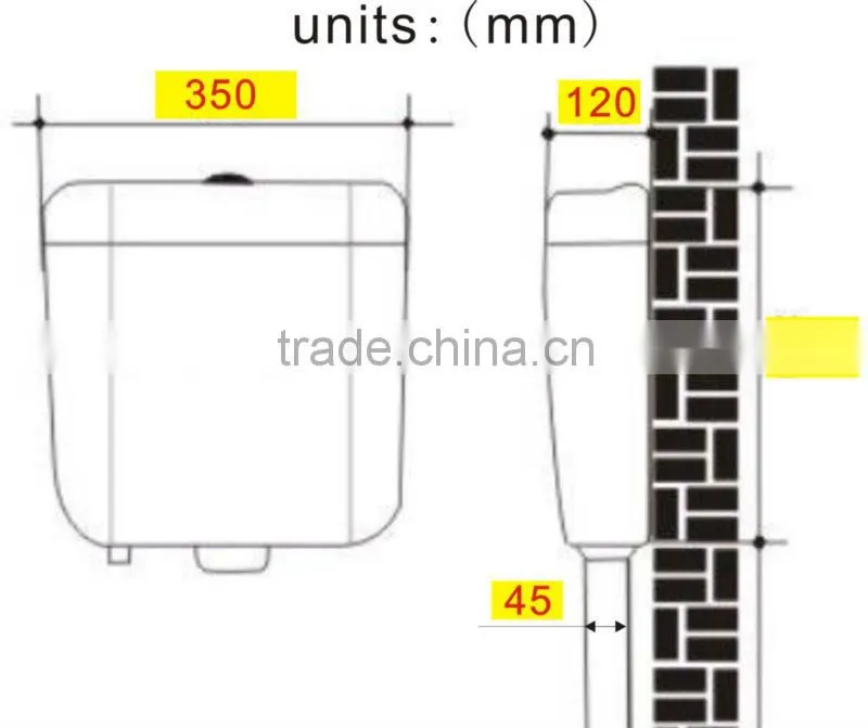 Wall mounted plastic dual flush water closet tank 020