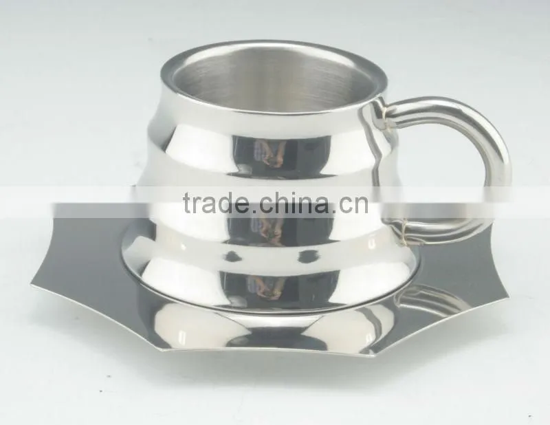stainless steel coffee cup and saucer set