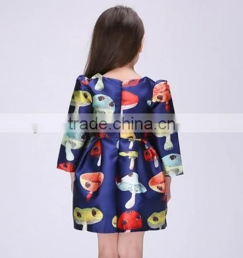 spring autum satin material kids anarkali dresses long sleeve baby kids dresses for girls 2016