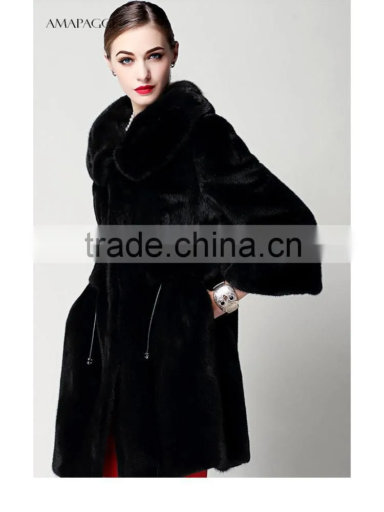 Wholesale top quality black slim mink womens fur coat from China