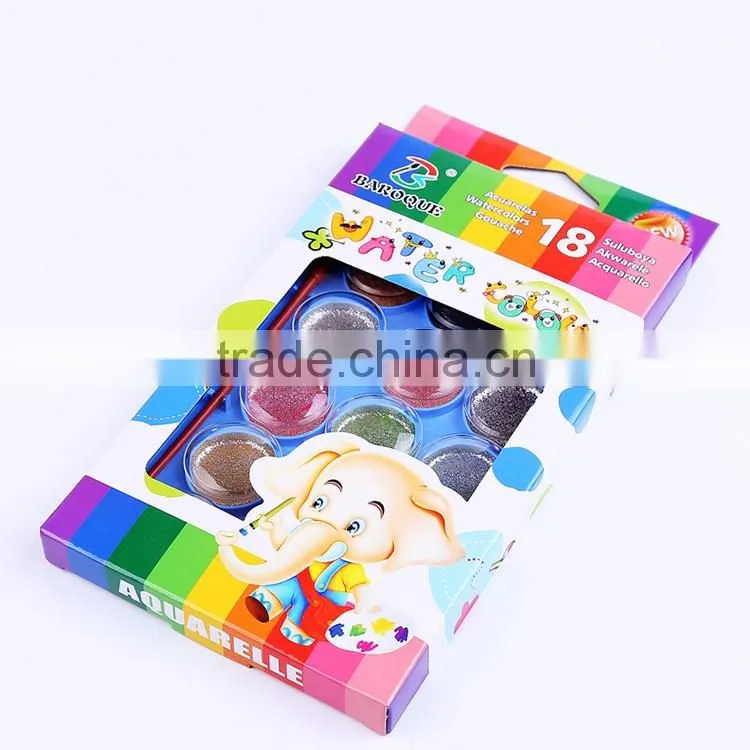 Wholesale 18 colors dry solid powder,glitter watercolor cakes set for watercolor painting