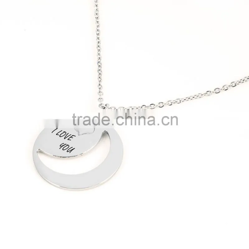 Stainless Steel I Love You Engraving Moon and Heart Pendant