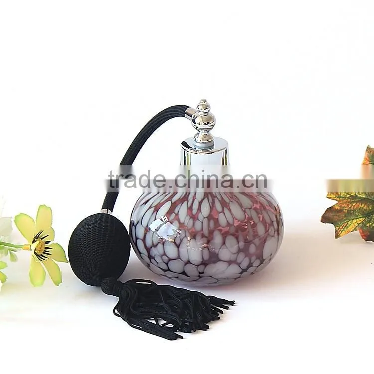 OUBOAO Handmade Circular Shape Purple Glass Airbag Sprayer Pump Perfume Bottle With White Point