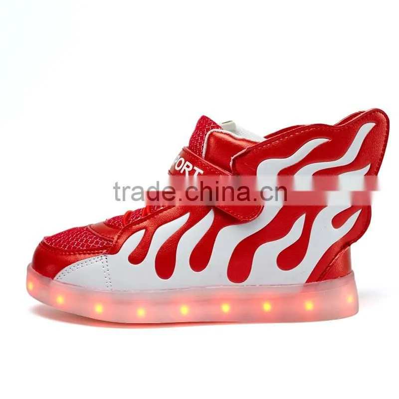 led shoes Charming Flat Lace Up Comfortable kids Led Shoes With PU Wings