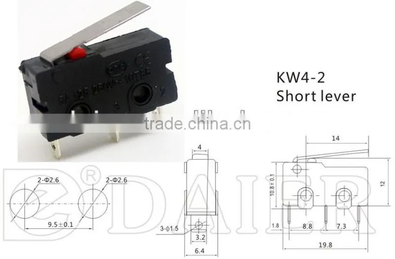 Micro switch 5A 250VAC with short lever