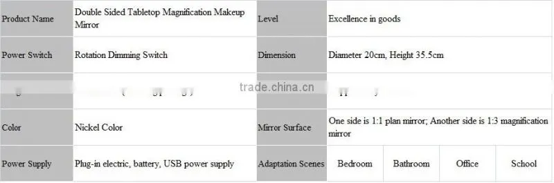 High quality metal electric magnifying desktop makeup mirror, double sides cosmetic mirror