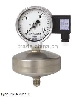 Capsule Pressure Gauges with Electrical Output Signal Stainless Steel, Solid-front Case, High Overpressure Safety Types PGT63HP