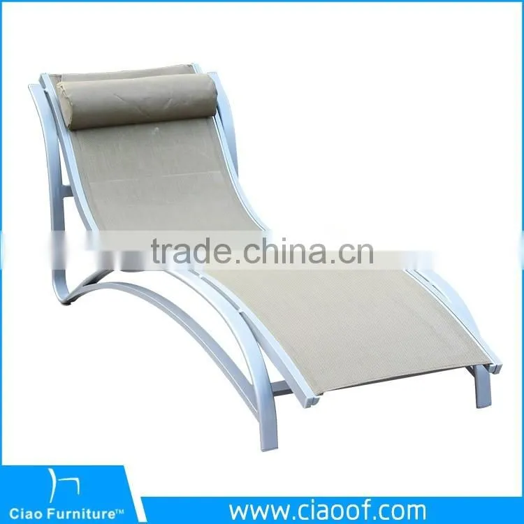 Modern Poolside Aluminum Frame Mesh Sun Lounger