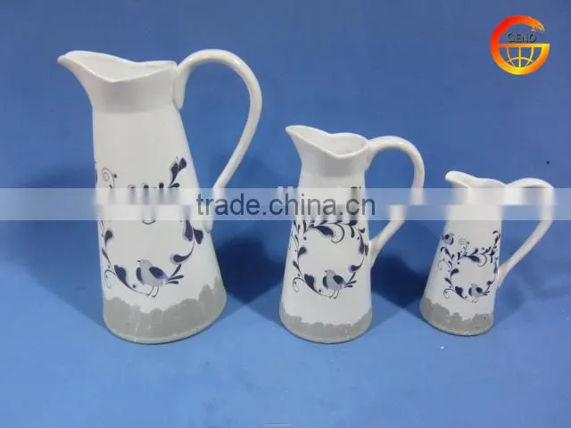 Ceramic white glazed pitcher and jug