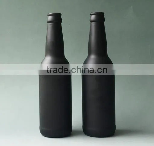 Haonai 330ml matt black beer bottle,painted glass beer bottle.