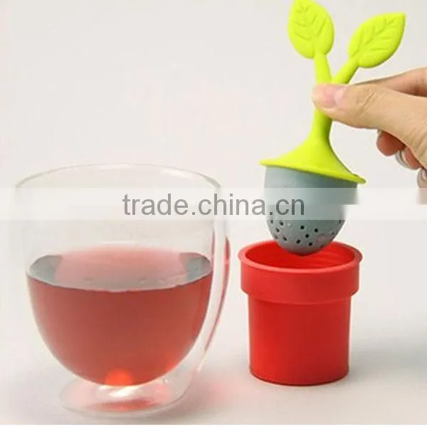 Durable Food Standard Leaf Shape Silicone Tea Strainer / Silicone Tea Cup Bag Strainer