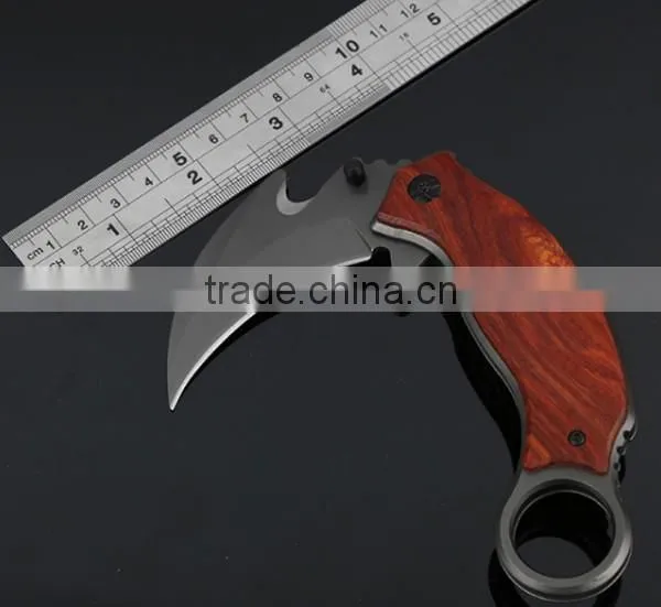 High Quality Outdoor Survival Wooden Handle Hunting Hook Knife