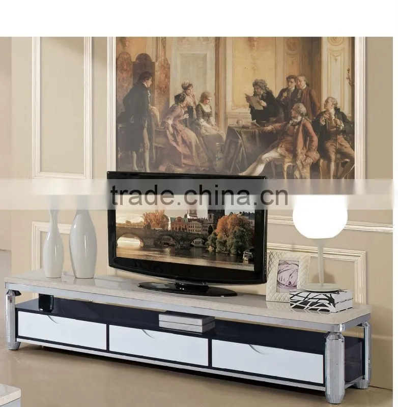 Modern glass console TV Stand with wooden strorage cabinet E6665
