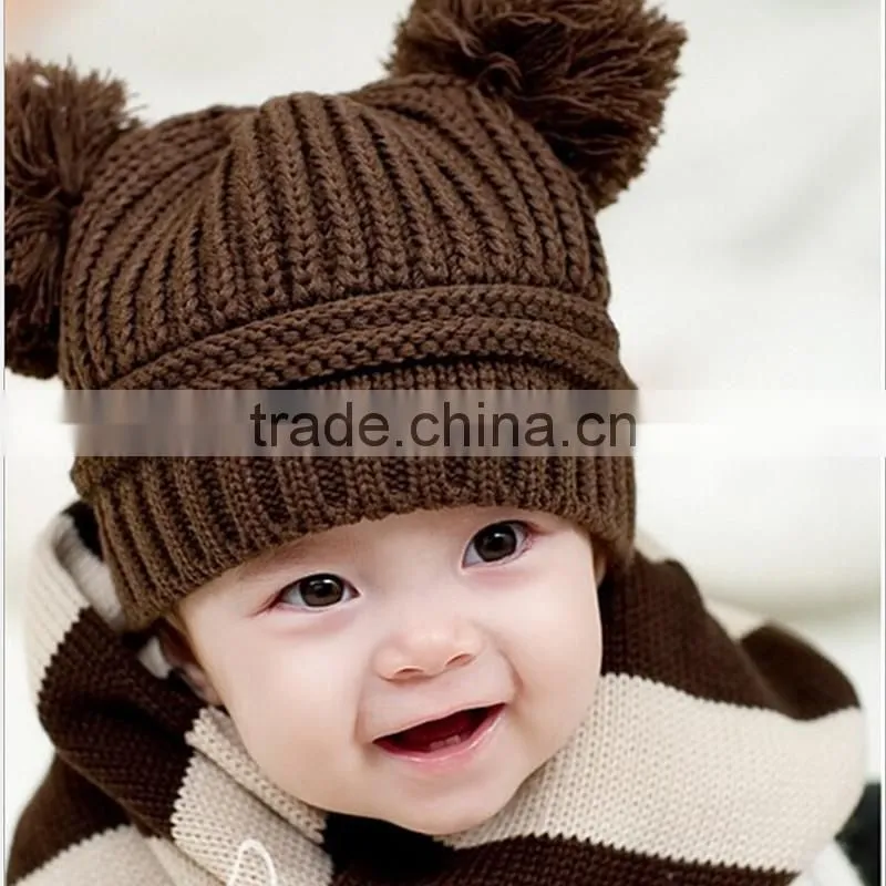 New Korean New Fashion Baby Girls Boys Kids Children Dual Ball Knit Sweater Cap