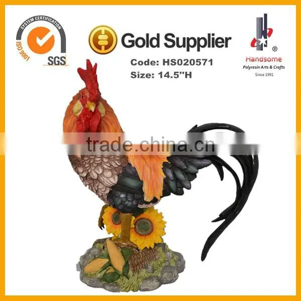 14''H pair of rooster, standing cock statues, polyresin rooster figurine
