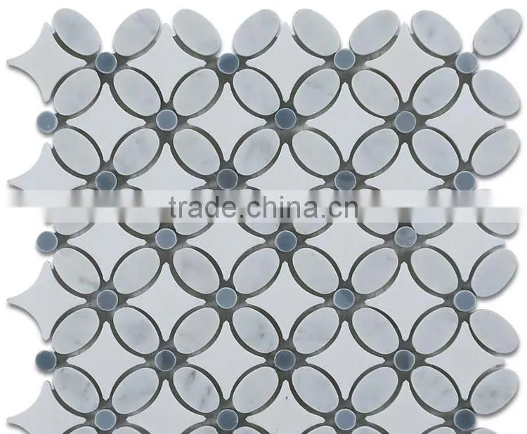 MM-CV291 cut to size carrara natural floor white flower marble mosaic pattern