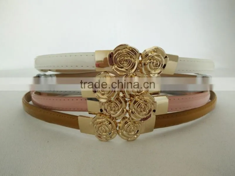 Wholesale colourful flower pattern buckle sex women lady thin PU waist belt