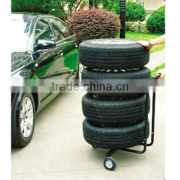 Metal Car Accessories 4 Wheels Mobile Tyre Display Stand Tire Storage Rack