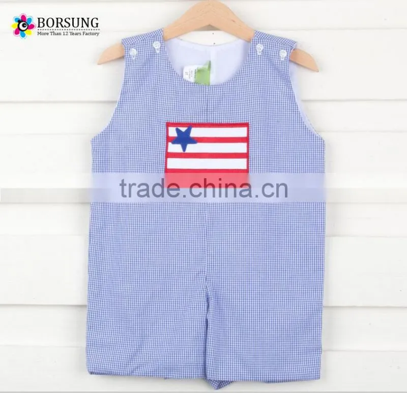 Plaid fabric Boys Jon Jon national flag smock Summer Jumpsuit Onesie Baby Romper