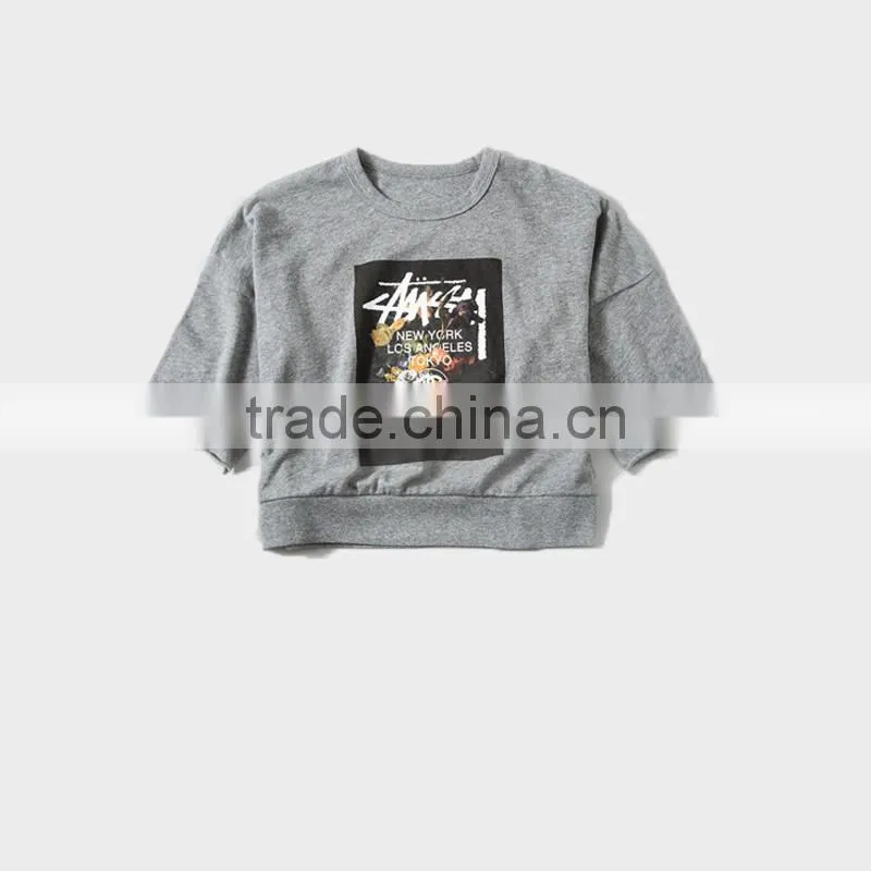 china alibaba fashion design hoddies half sleeve crew neck grey color women's hoddies