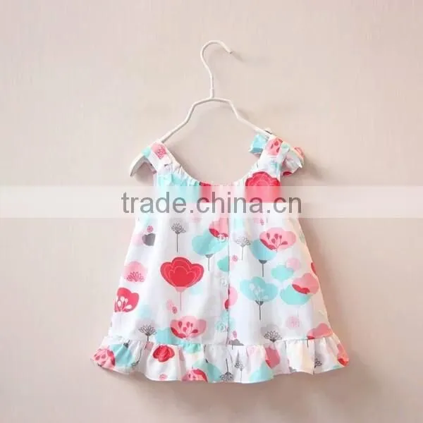 2016 New Print Design Flower Ruffles Baby Girls Dresses